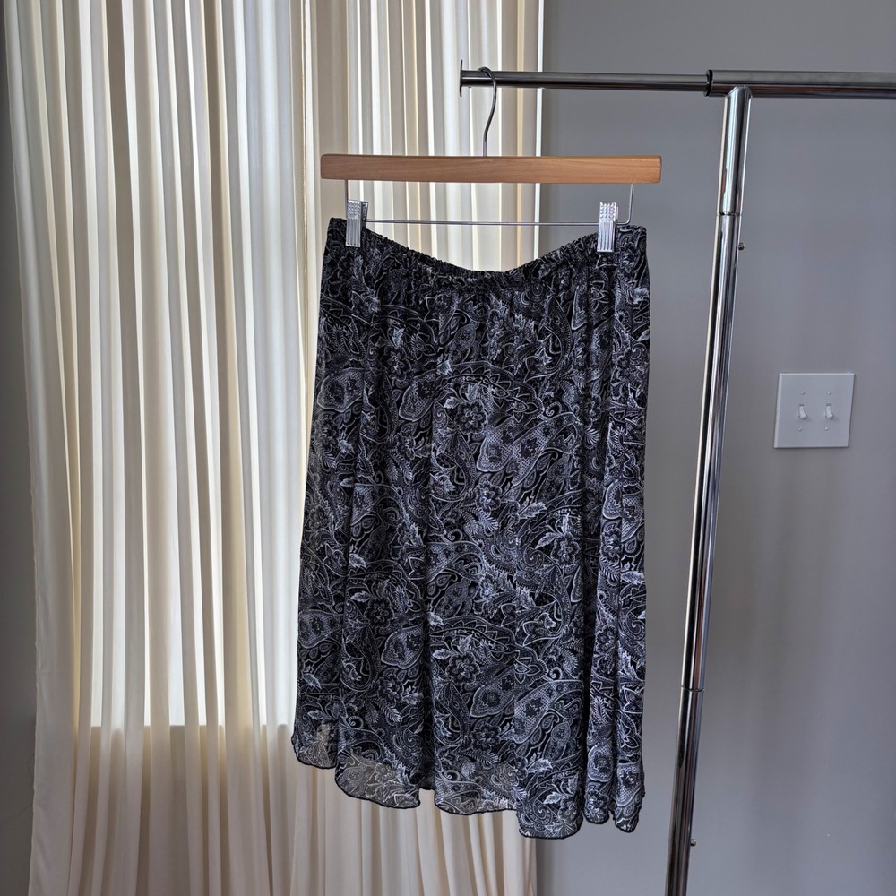2000s Kim Rogers Paisley Flowy Midi Skirt Lined Y2K Slinky Summer Petite Medium